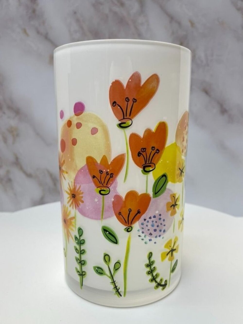 ProFlowers Colorful Floral Glass Vase, White Cylinder Spring Flower